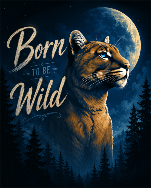 Fult Moon Mountain Lion - Born to Be Wild - Wildlife Art Print