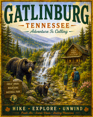 Gatlinburg Tennesee - Adventure Is Calling Art Print - Vintage Travel Poster Mountain Town Wilderness Wall Decor