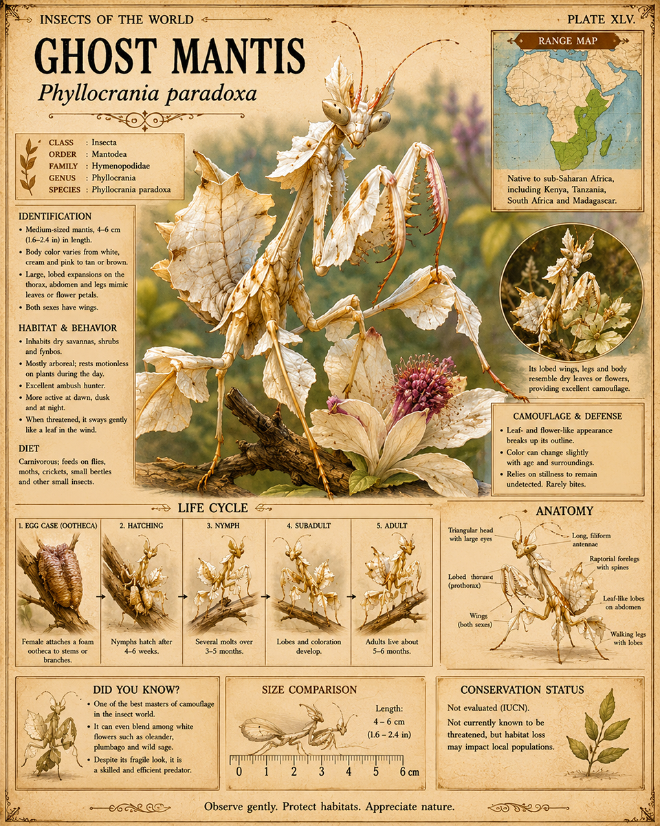 Ghost Mantis - Vintage Wildlife Art - Antique Nature Illustration