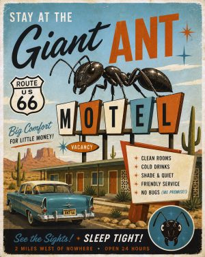 Giant Ant Motel - Route 66 Parody Poster