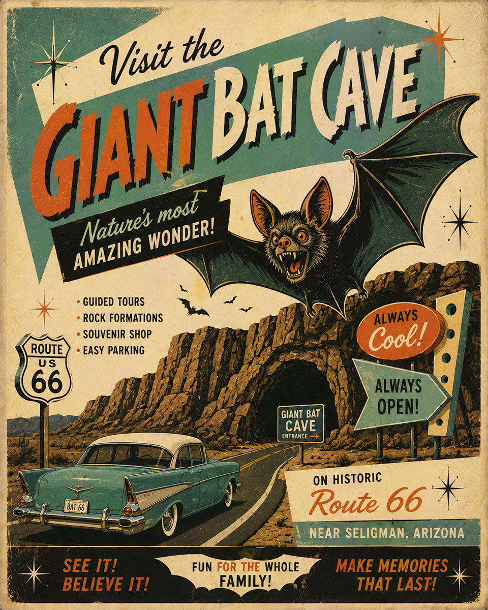 Giant Bat Cave - Route 66 Parody Poster
