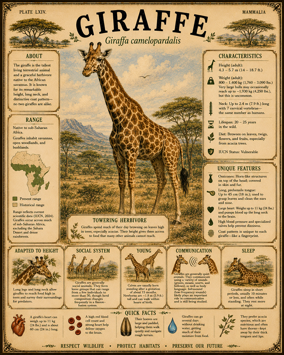 Giraffe - Vintage Wildlife Art - Antique Nature Illustration