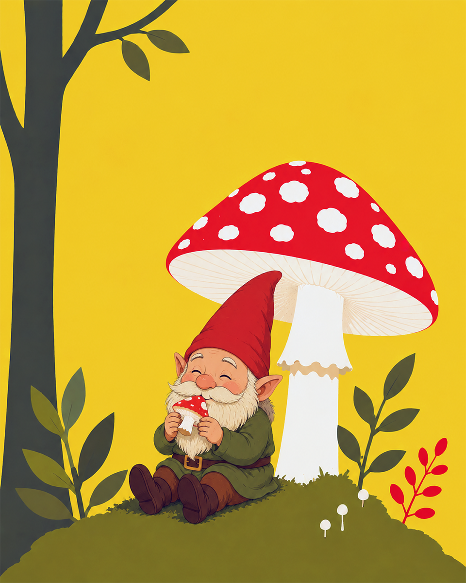 Gnome Taking a Bite - Mushroom Wall Art