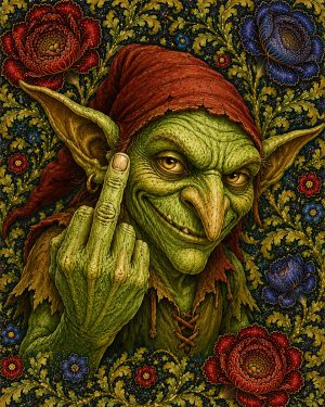 Goblin Giving the Finger - Art Nouveau Fantasy Artwork