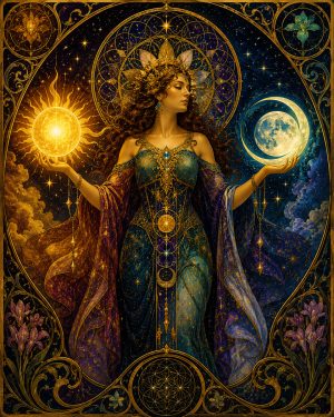 Goddess Holding Eart and Moon - Metaphysical Art Prints & Spiritual Wall Decor