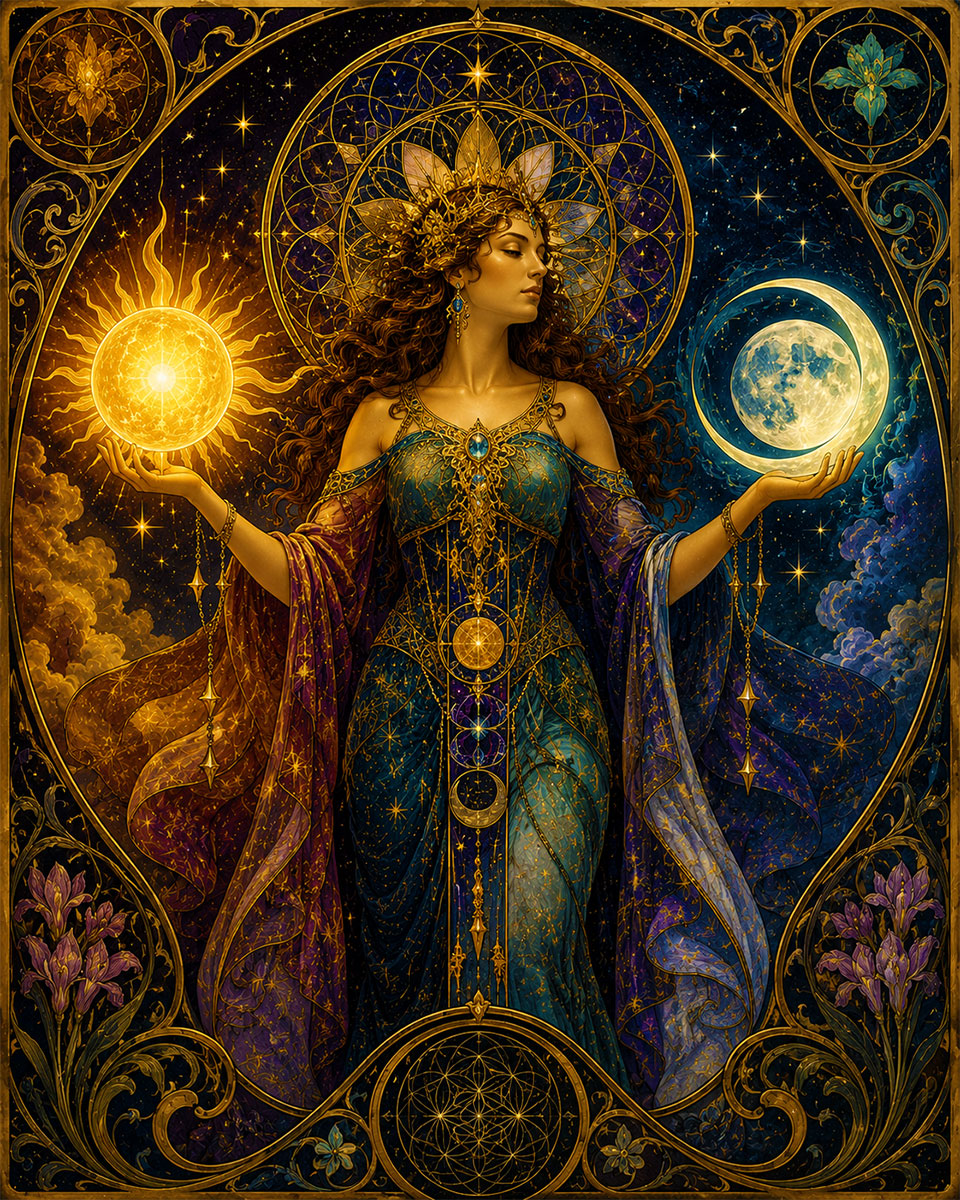 Goddess Holding Eart and Moon - Metaphysical Art Prints & Spiritual Wall Decor