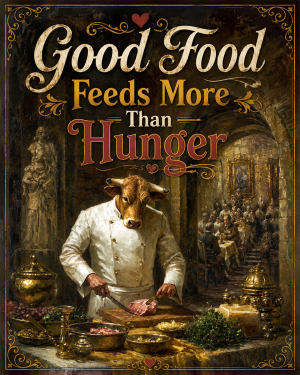 Good Food Feeds More Than Hunger - Cow - Whimsical Kitchen Wall Decor