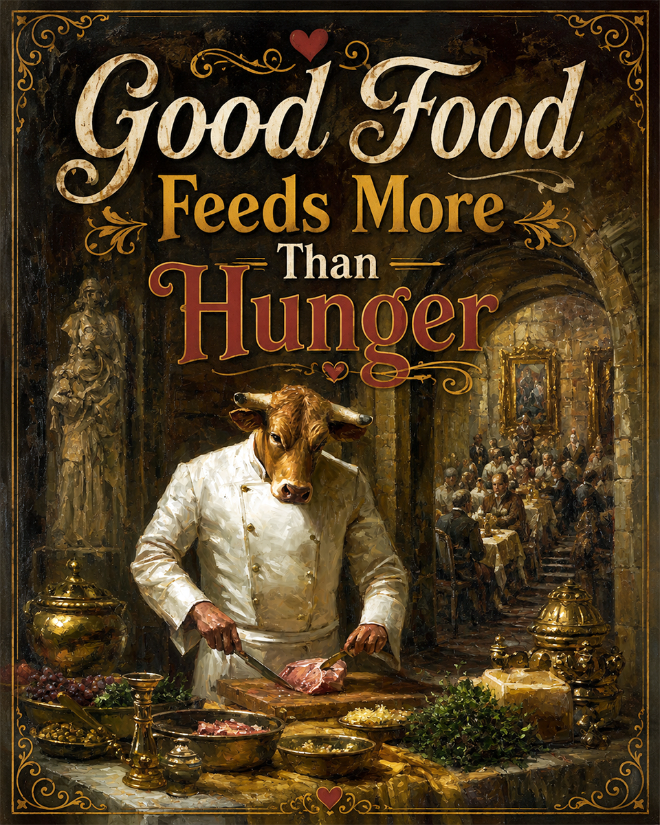 Good Food Feeds More Than Hunger - Cow - Whimsical Kitchen Wall Decor