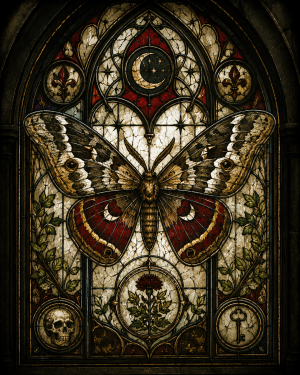 Gothic Moth Stained Glass Window - Dark Academia Art Print