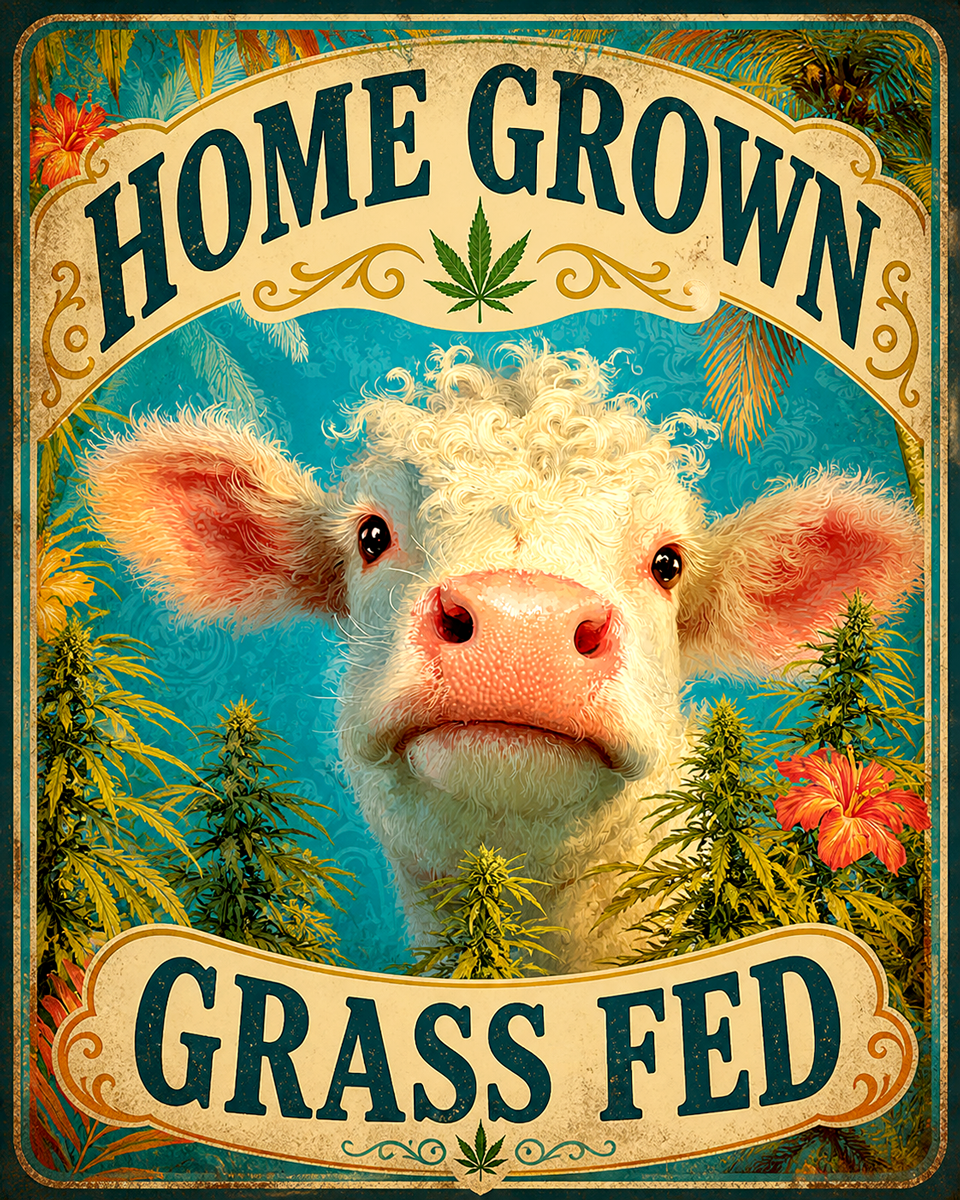 Grass Fed Home Grown Cow - Marijuana Poster