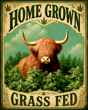 Grass Fed Home Grown Highland Cow - Marijuana Poster
