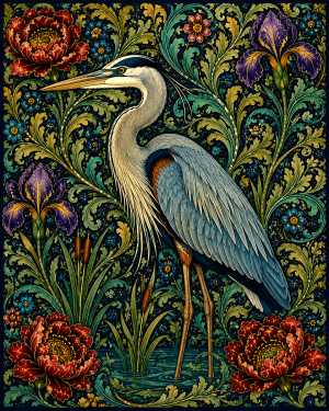 Great Blue Heron - 19th Century Arts and Crafts Style Art Print