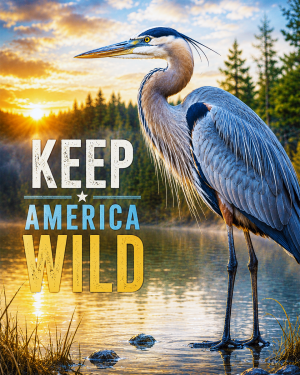 Great Blue Heron - Keep America Wild Art Print - Americana Nature Artwork