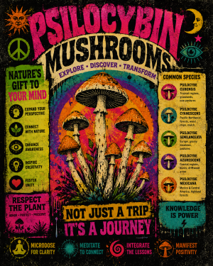 Grunge Style Psilocybin Mushroom Poster