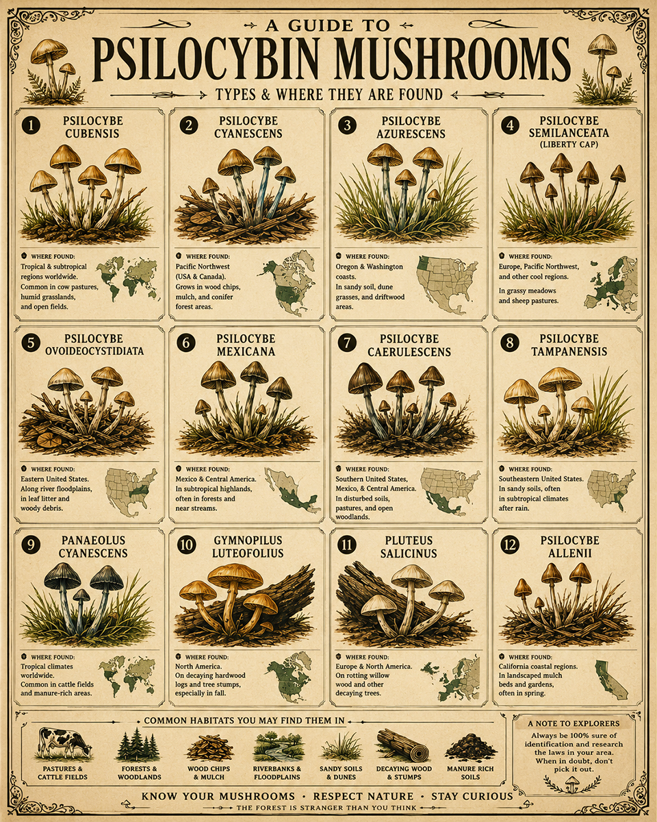 Guide to Psilocybin Mushrooms Poster
