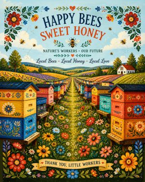 Happy Bees - Honeybee Art Print