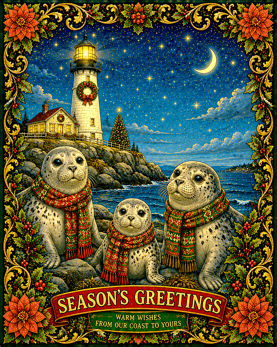 Harbor Seals on the Coast in X Mas Scarves - Christmas Art Print