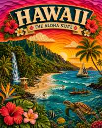 Hawaii Souvenir Art Print - Name Drop Destination Travel Poster