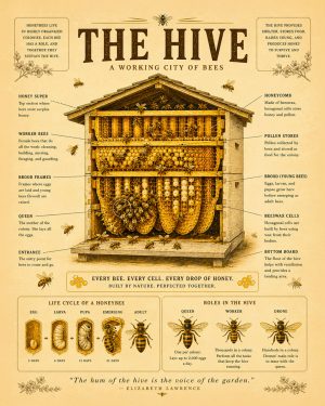 Hive Life Diagram - Honeybee Art Print