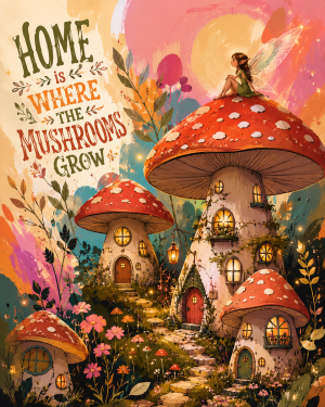Home is Where the Mushrooms Grow - Mushroom Wall Art