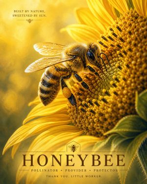 Honeybee on Sunflower - Honeybee Art Print