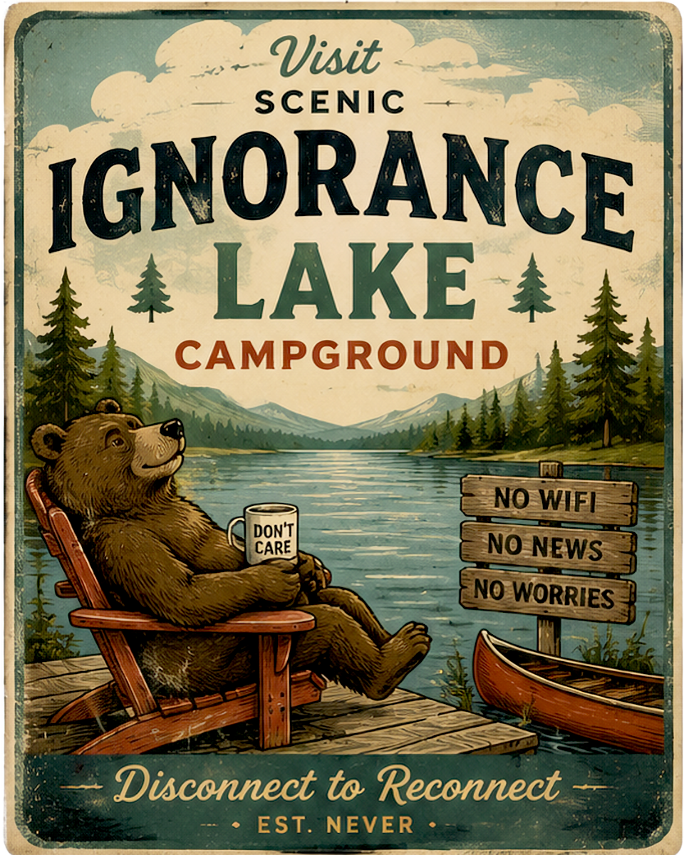 Ignorance Lake - Vintage Advertising Parody Camp Ground Ad