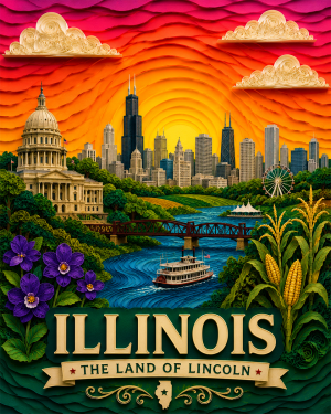 Illinois Souvenir Art Print - Name Drop Destination Travel Poster