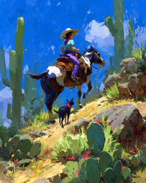 Impulse Buy Wild West Cowgirl Amber with Arizona Art Print - Wholesale Retail Ready Matted Western Decor.png