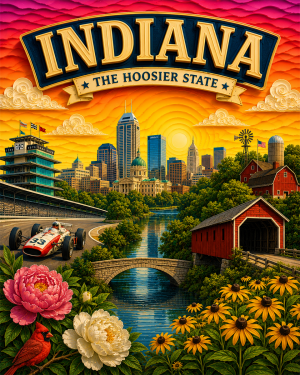 Indiana Souvenir Art Print - Name Drop Destination Travel Poster
