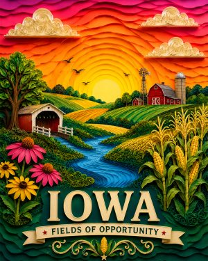 Iowa Souvenir Art Print - Name Drop Destination Travel Poster