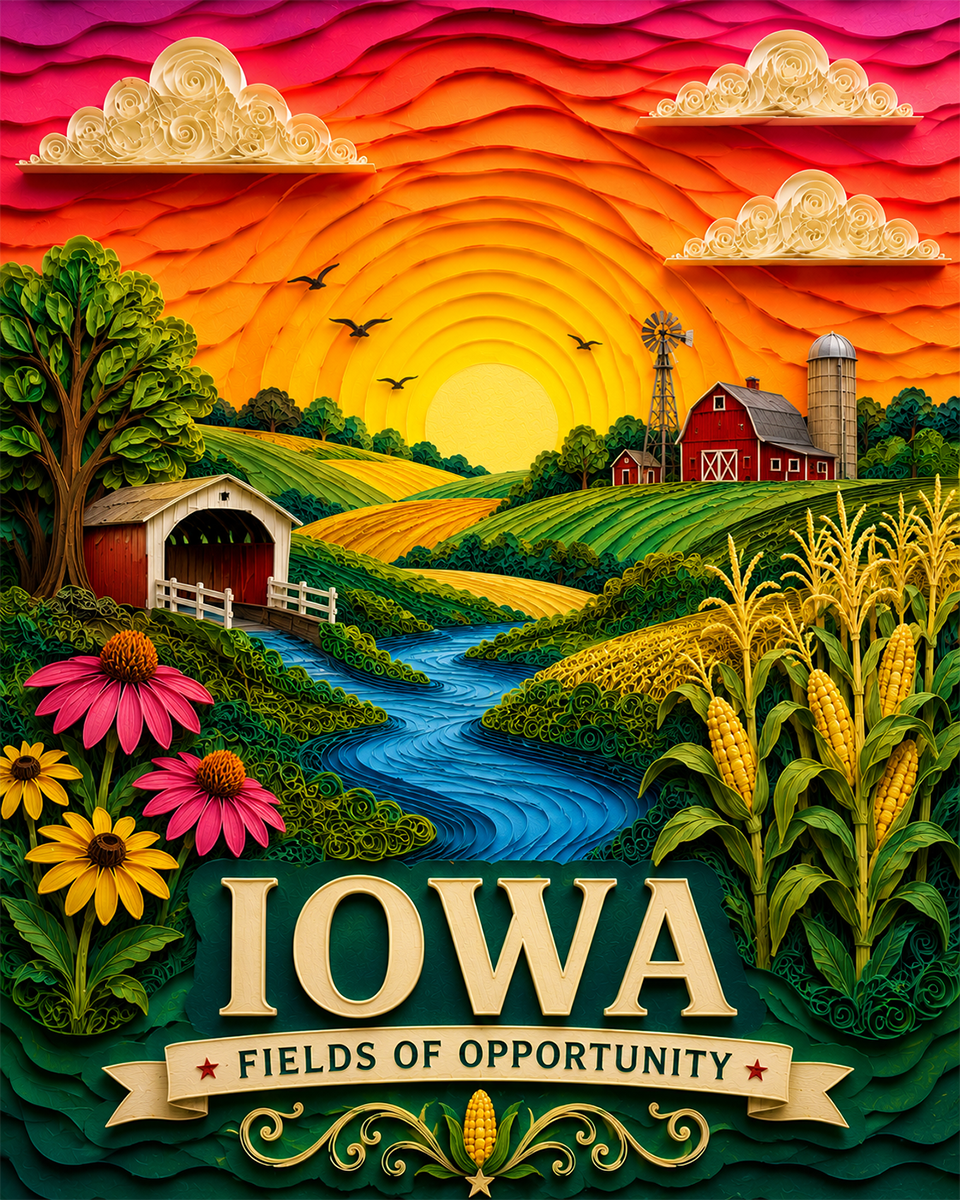 Iowa Souvenir Art Print - Name Drop Destination Travel Poster