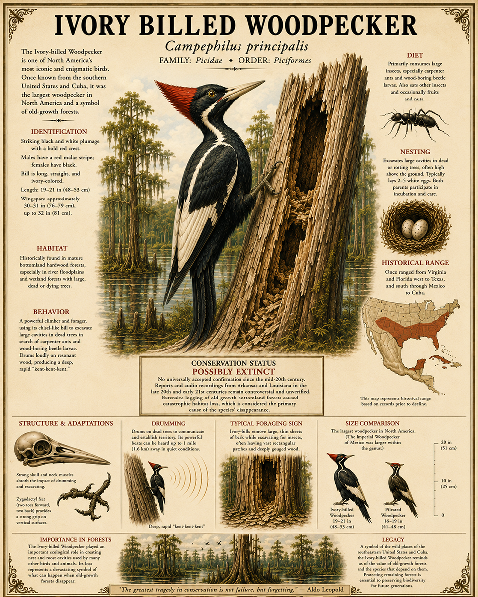 Ivory Billed Woodpecker - Vintage Wildlife Art - Antique Nature Illustration