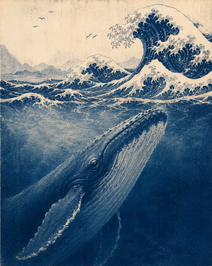 Japandi Style Whale Near Surface - Coastal Wall Art