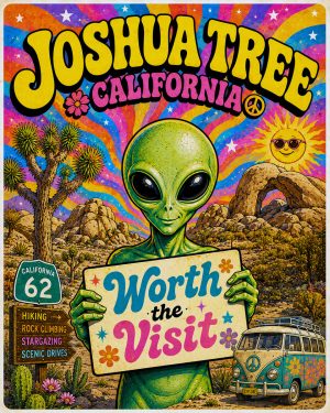 Joshua Tree California - 60s Style Alien Worth The Trip Art Print