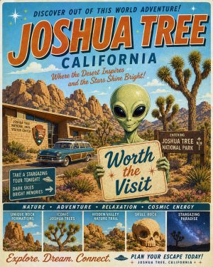 Joshua Tree California - Mid Century Modern Style Alien Worth The Trip Art Print