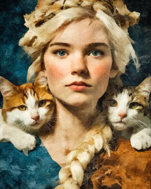 Kittens on Her Shoulders - Freyja the Norse Goddess Art Print