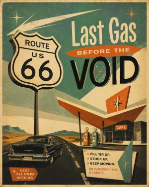 Last Gas Before the Void - Route 66 Parody Poster