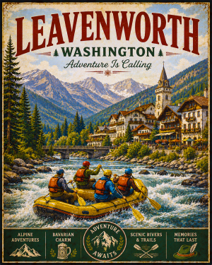 Leavenworth Washington - Adventure Is Calling Art Print - Vintage Travel Poster Mountain Town Wilderness Wall Decor