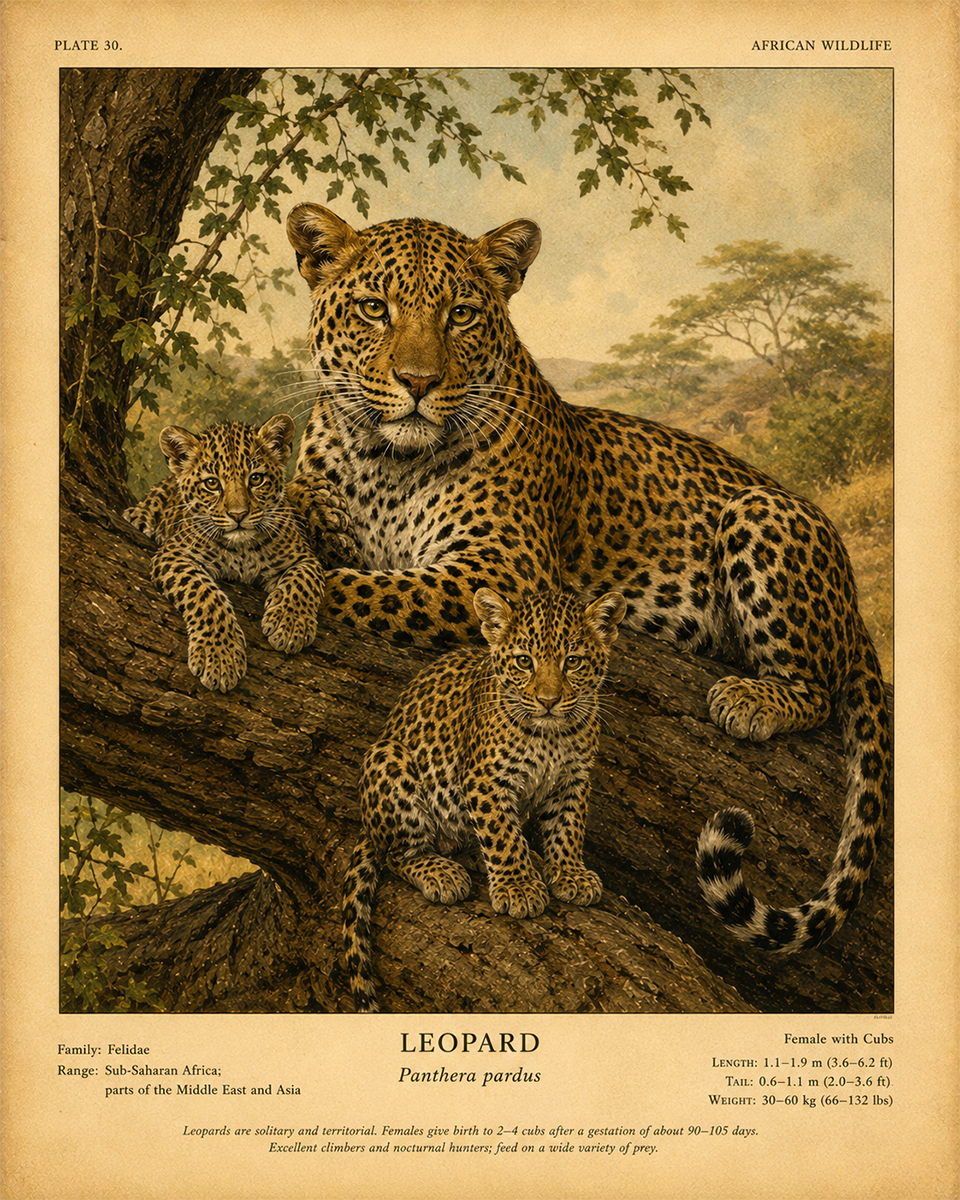 Leopard Family - Vintage Wildlife Art - Antique Nature Illustration