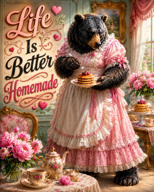 Life Is Better Homemade - Black Bear - Whimsical Kitchen Wall Decor