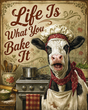 Life Is What You Bake It - Cow - Whimsical Kitchen Wall Decor