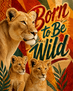 Lion with Cubs - Born to Be Wild - Wildlife Art Print