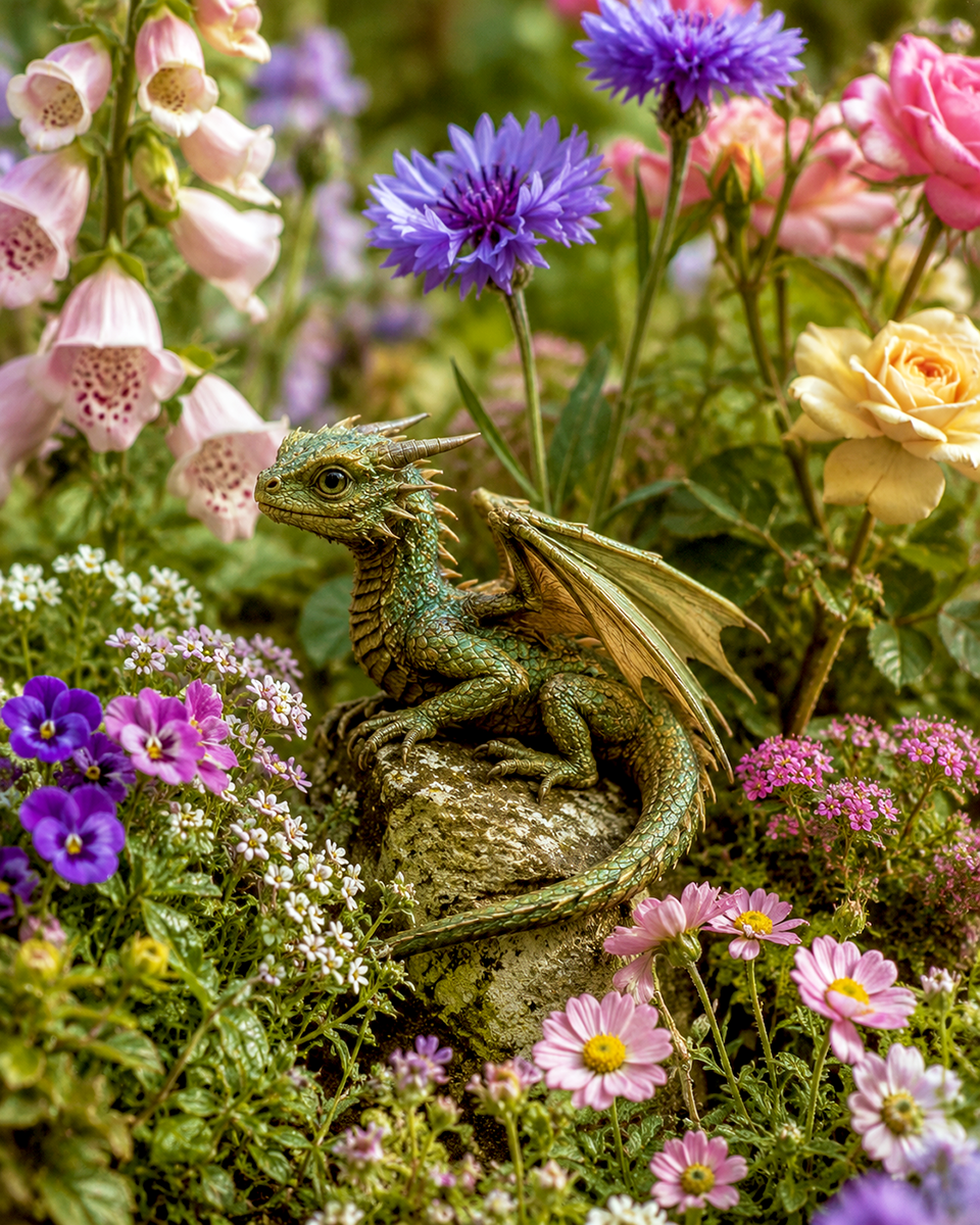 Little Green Garden Dragon - Cottagecore Art Prints