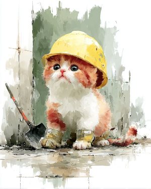 Little Larry in a Hardhat - Cats in Hats Art Print