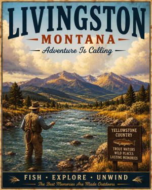 Livingston Montana - Adventure Is Calling Art Print - Vintage Travel Poster Mountain Town Wilderness Wall Decor