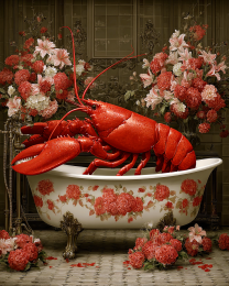Lobster Artwork - Giant in Bathtub - Bathroom Art