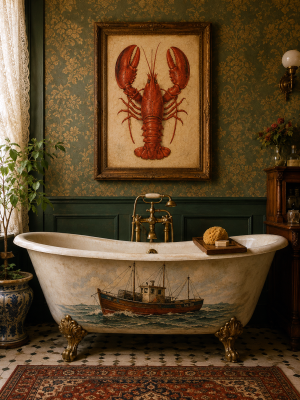 Lobster Artwork - Painted Bathtub - Bathroom Art