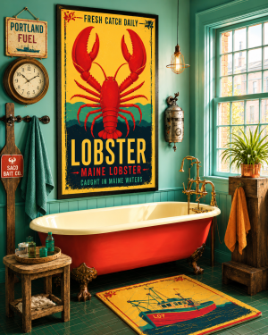 Lobster Artwork - Poster Above Bathtub - Bathroom Art