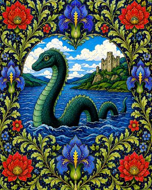 Loch Ness Monster - Art Nouveau Cryptid Artwork