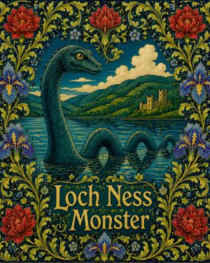 Lochness Monster - Labeled - Art Nouveau Cryptid Artwork